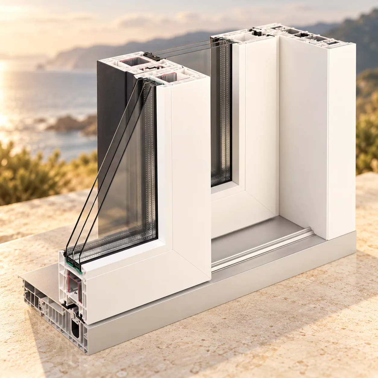 Perfil de puerta corredera elevable REHAU GENEO HST con umbral