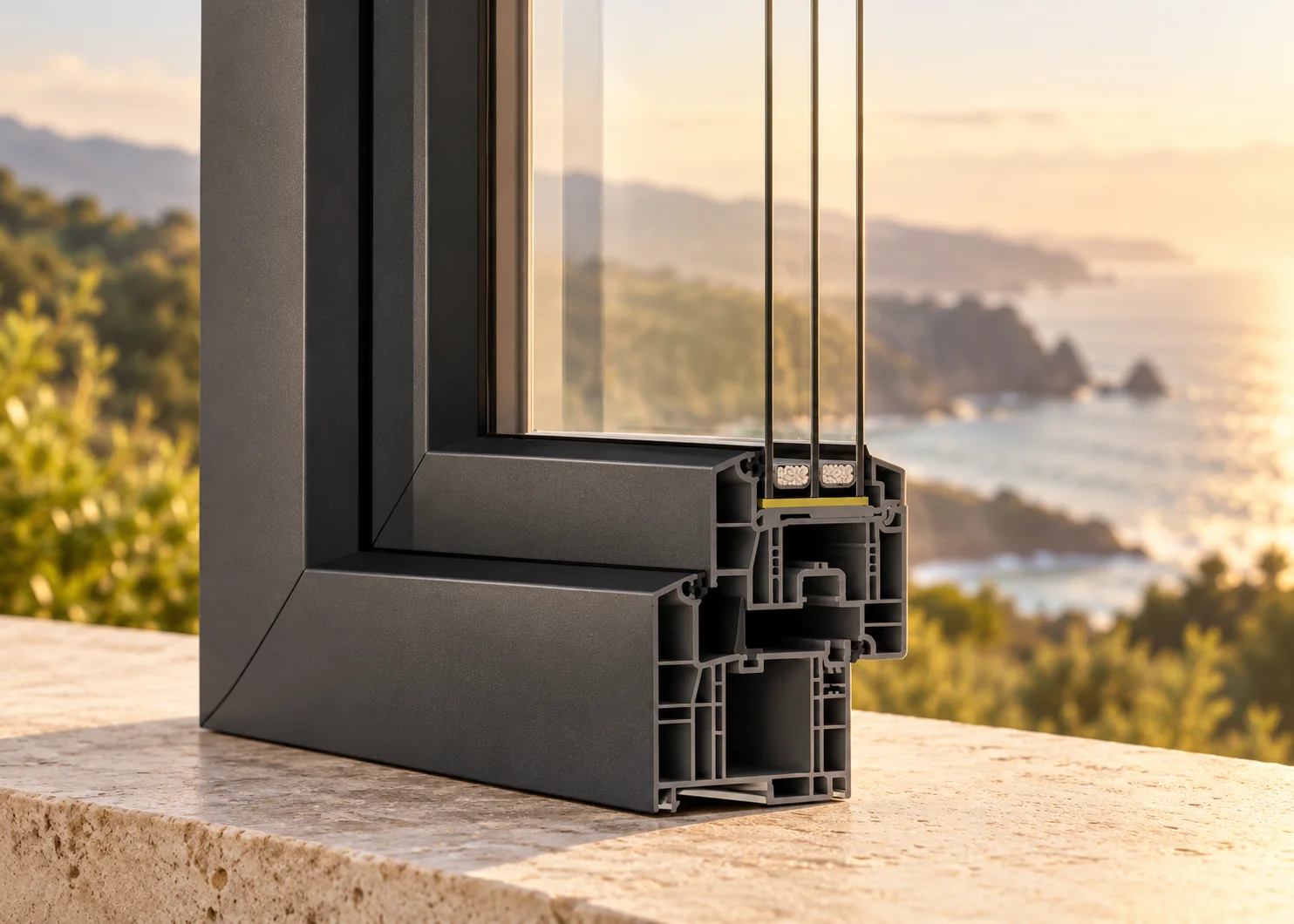 Perfil de ventana REHAU GENEO de PVC con acristalamiento