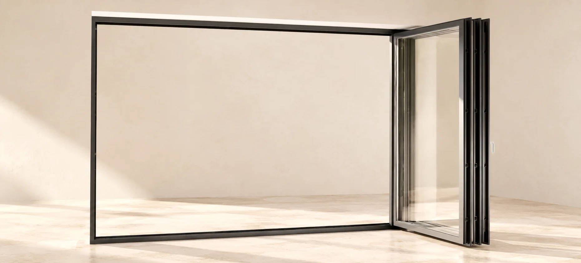 Sistema REHAU Panorama Swing Design con hojas plegadas a un lado