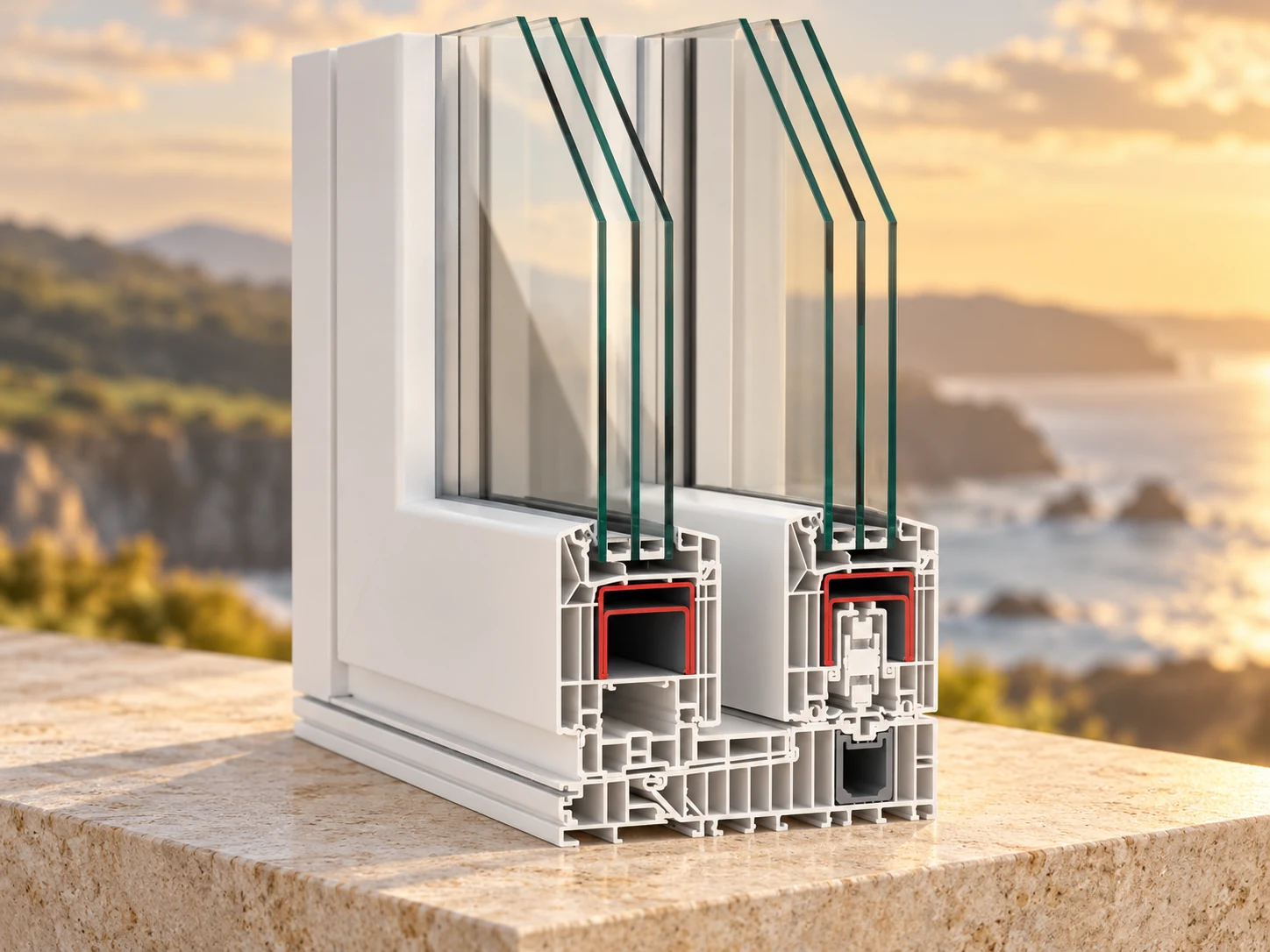 Perfil de puerta corredera elevable REHAU SYNEGO HST con acristalamiento