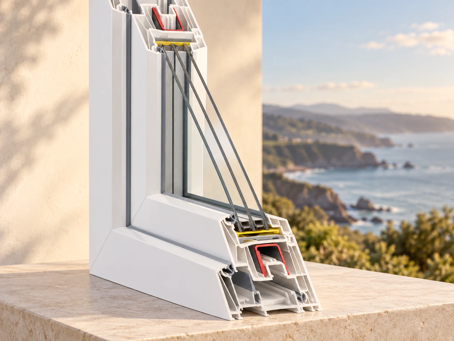 Perfil de ventana REHAU SYNEGO de PVC con doble acristalamiento