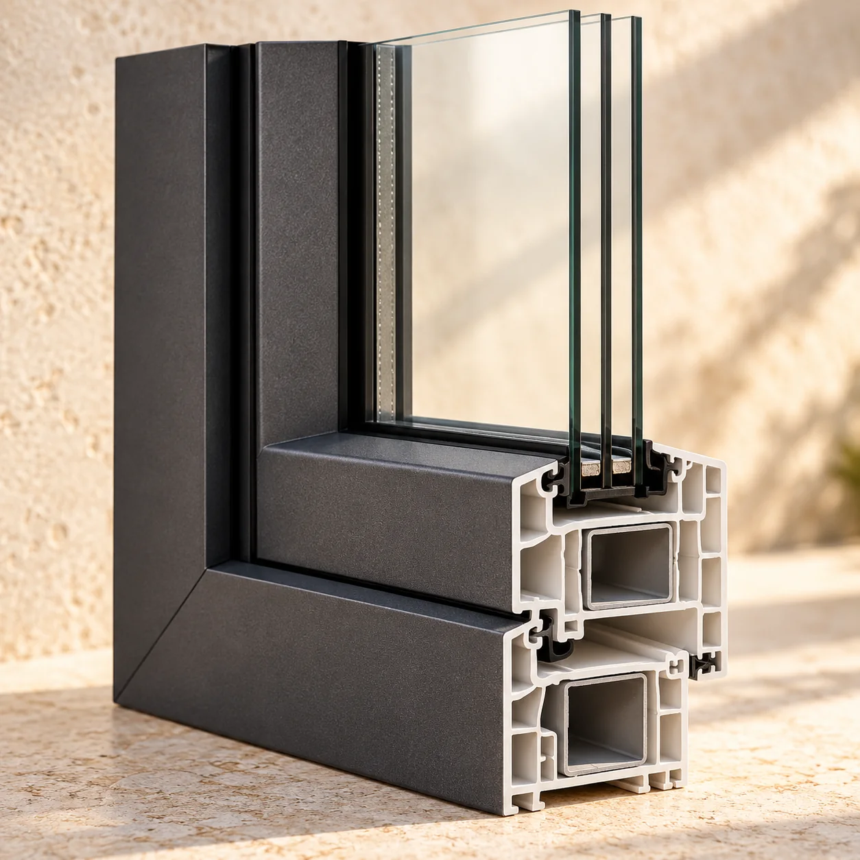Perfil de corredera REHAU SYNEGO SLIDE con carril y acristalamiento