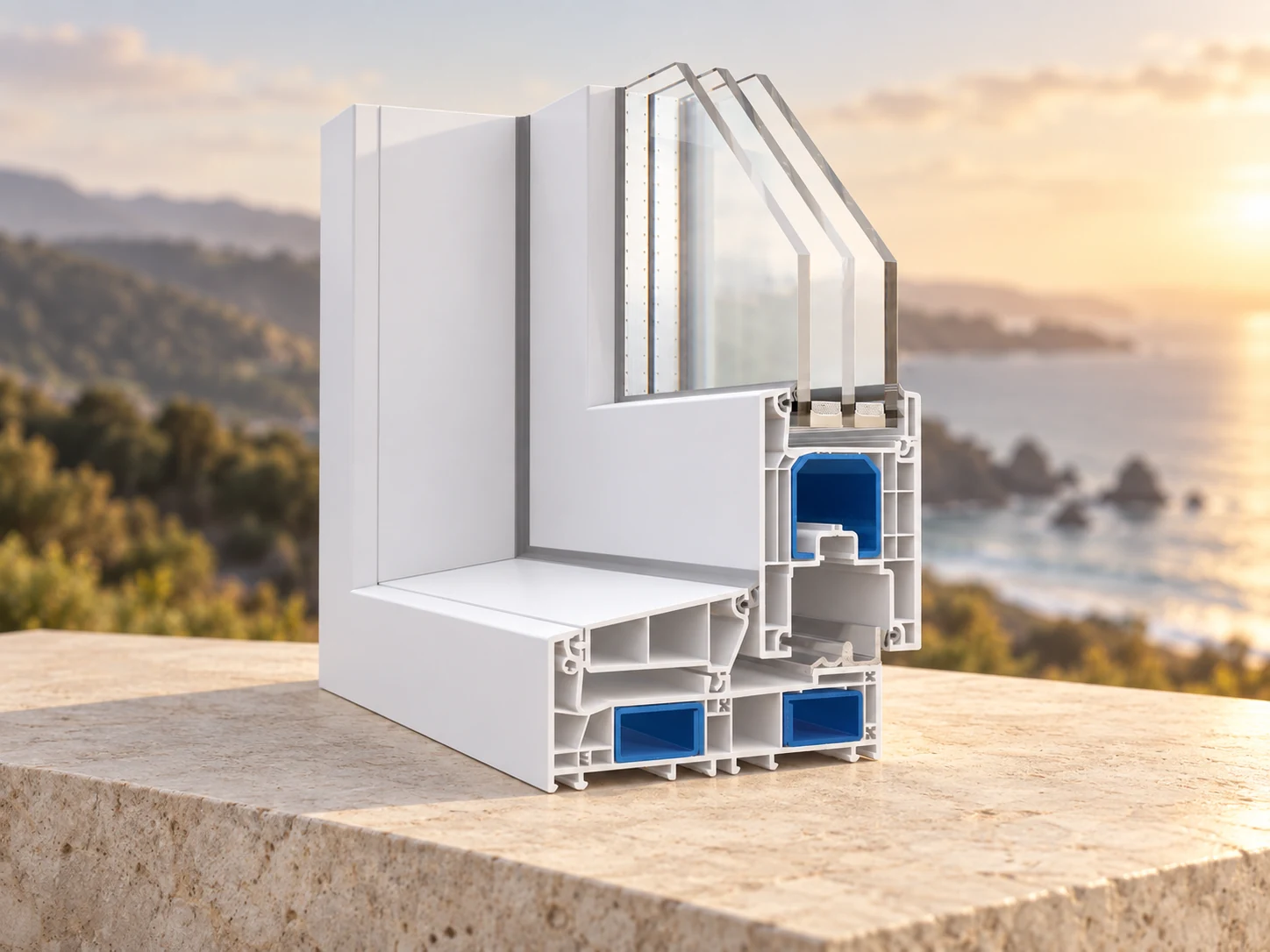 Perfil de ventana corredera WDS SL 76 en PVC blanco